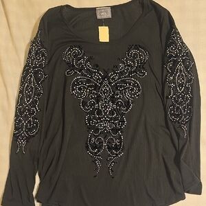 Vocal Black Embellished Long Sleeve Top